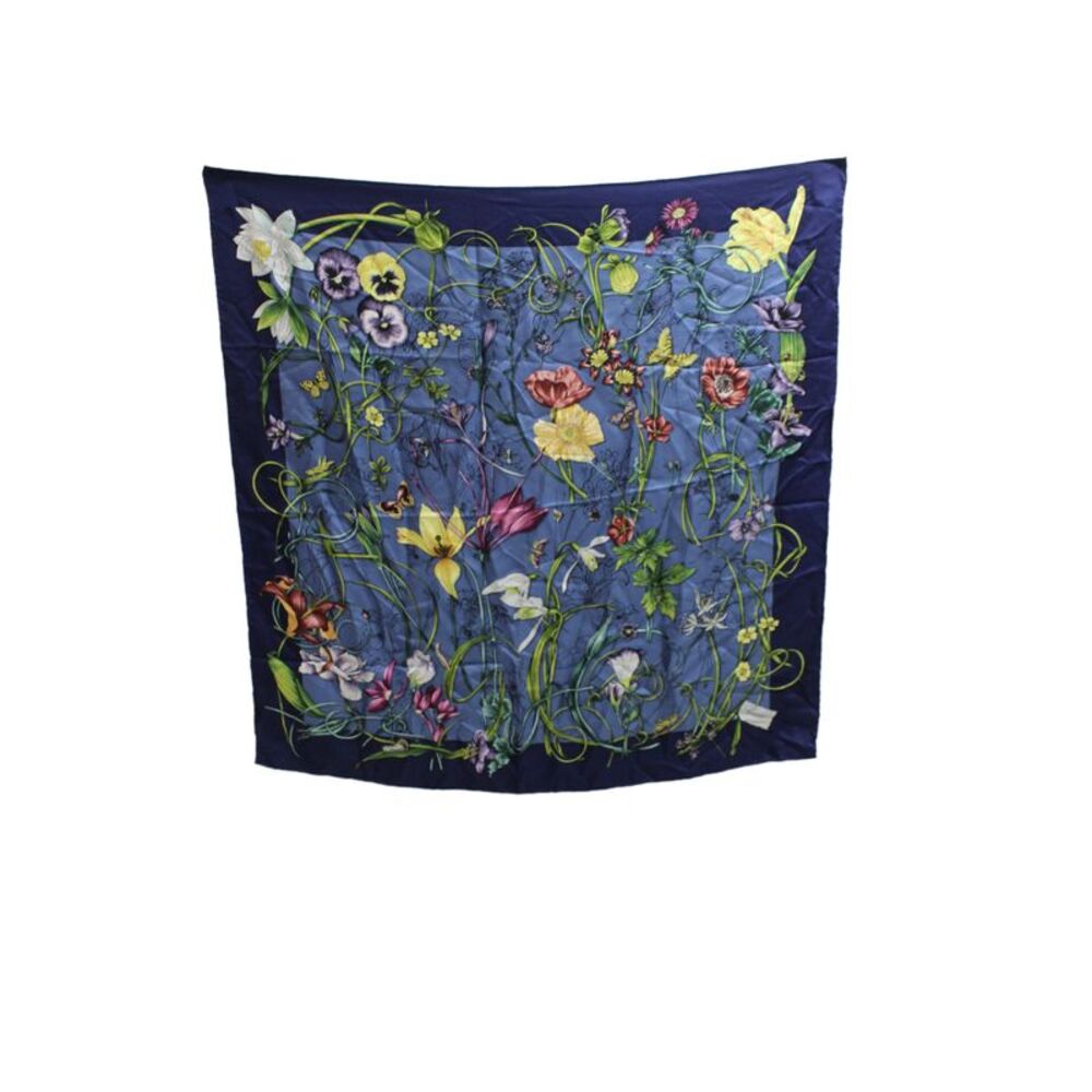 Gucci Womens Silk Square Floral Garden Printed Scarf Navy Multi 34"x34"